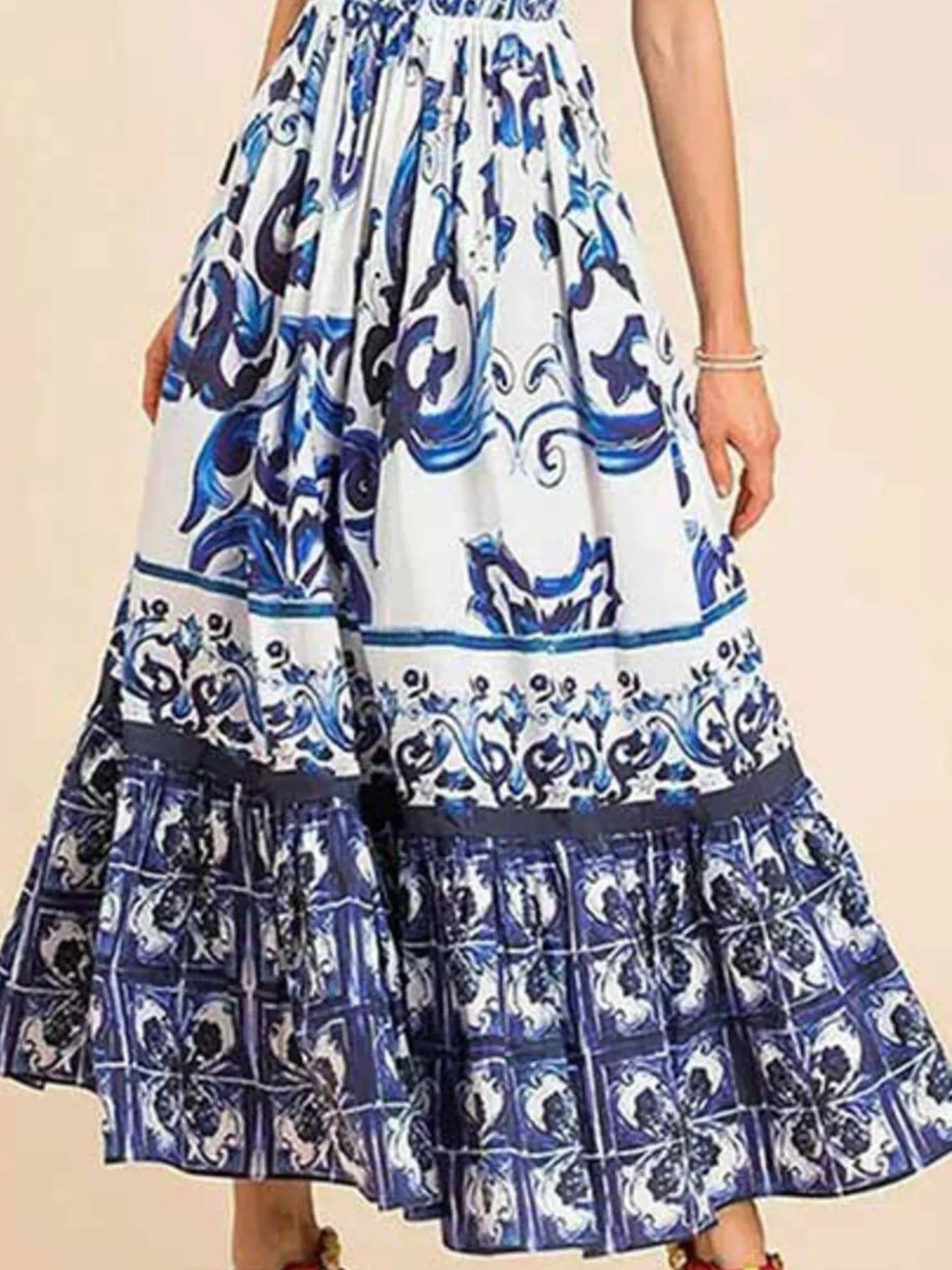 Full Size Boho Printed Sweetheart Neck Maxi Cami Dress - Be Bliss Boutique