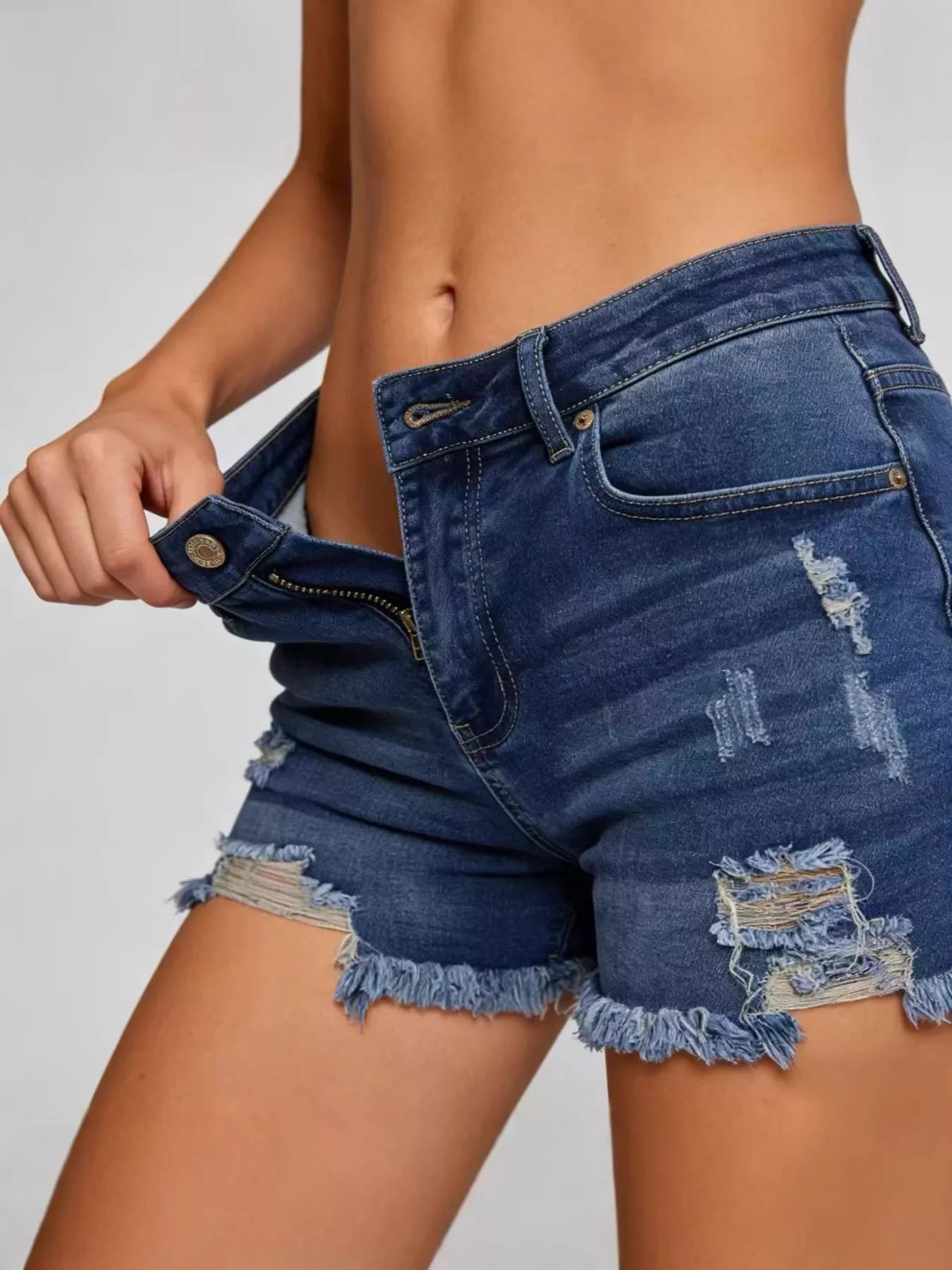 Distressed Frayed Hem Denim Shorts - Be Bliss Boutique