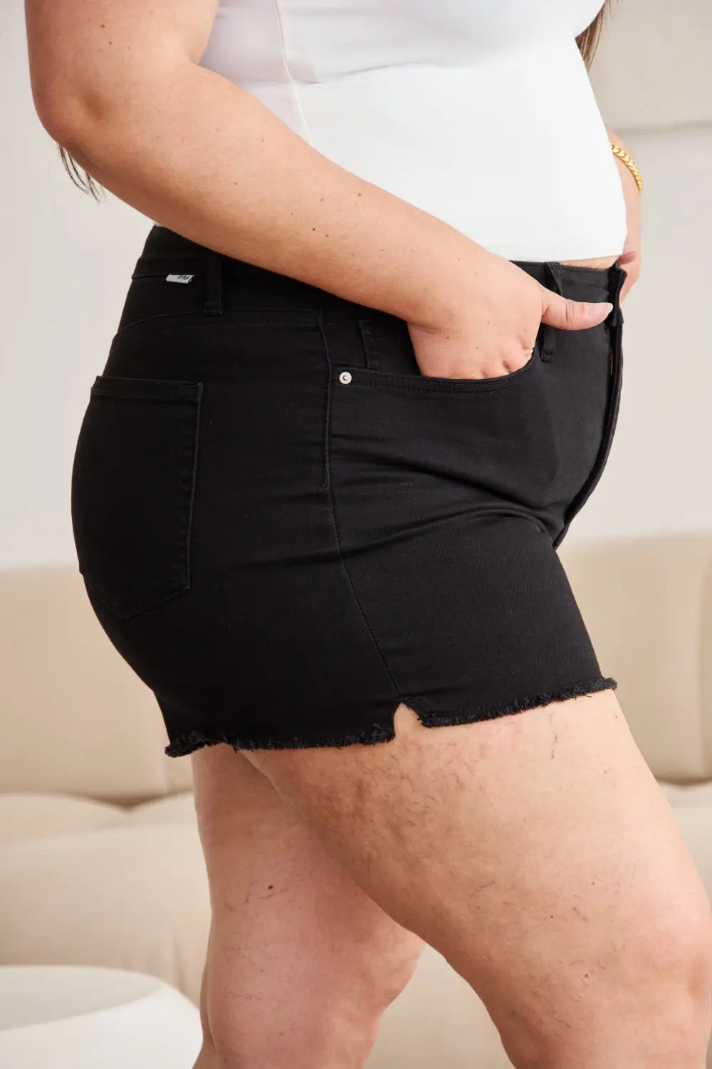 RFM Full Size Tummy Control High Waist Black Denim Shorts - Be Bliss Boutique