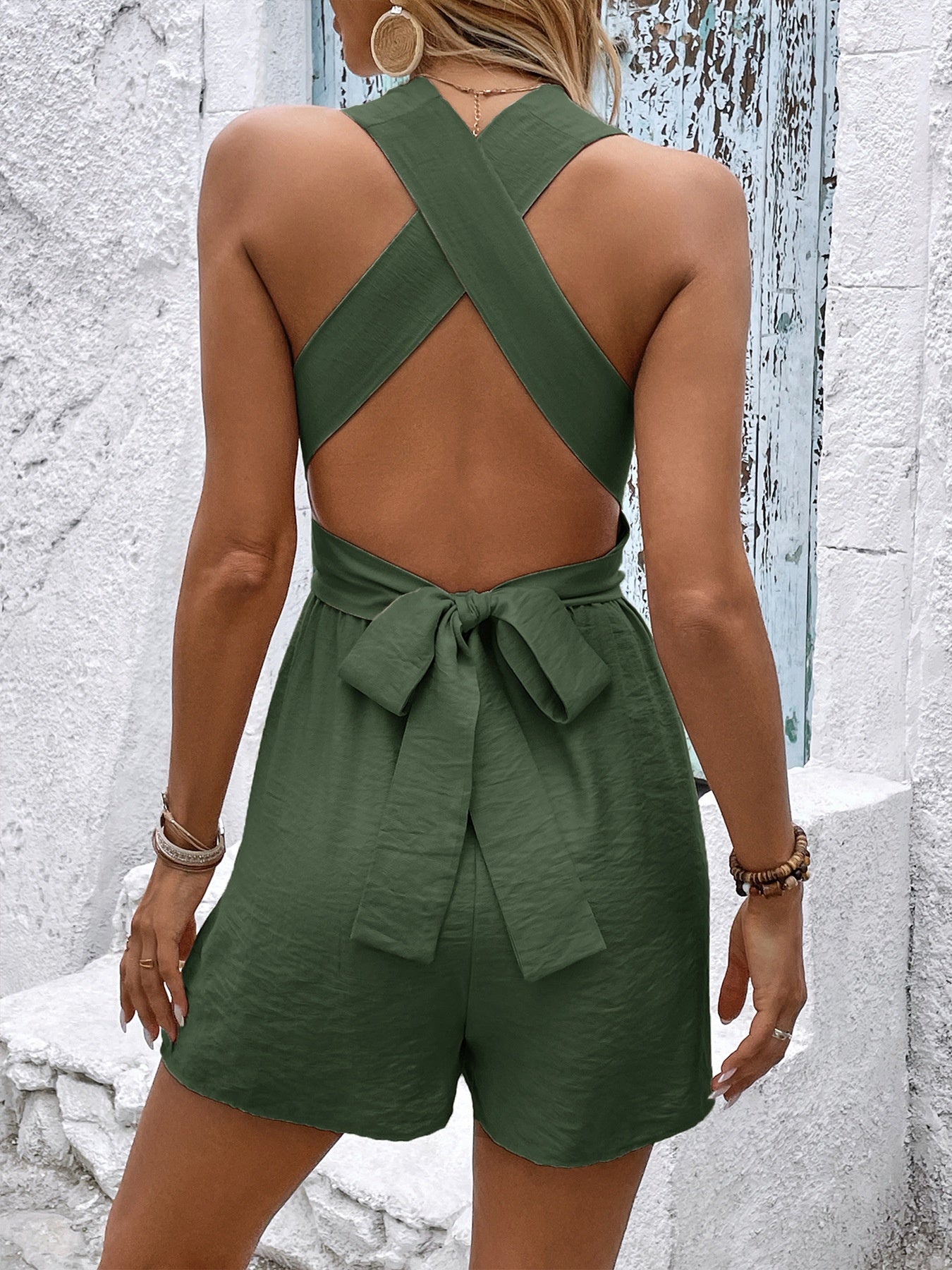 Crisscross Back Sleeveless Romper - Be Bliss Boutique