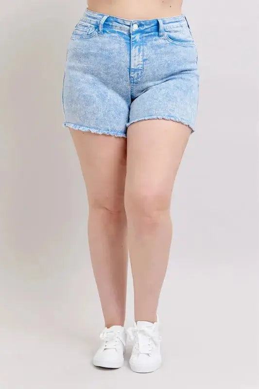 Judy Blue Jeans - Full Size Mid Rise Garment Dyed Denim Shorts - Be Bliss Boutique