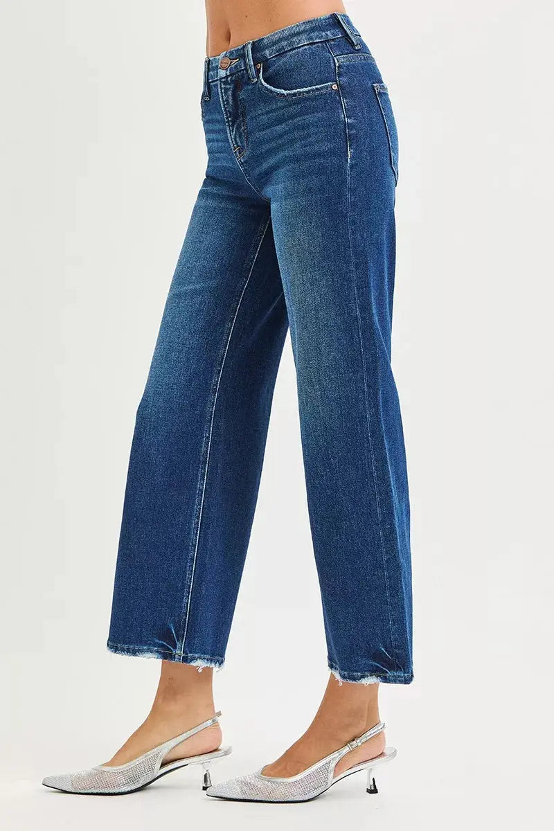 RISEN Jeans - High Rise Crop Wide Leg Jeans with Tummy Control 4 Way Stretch - Be Bliss Boutique