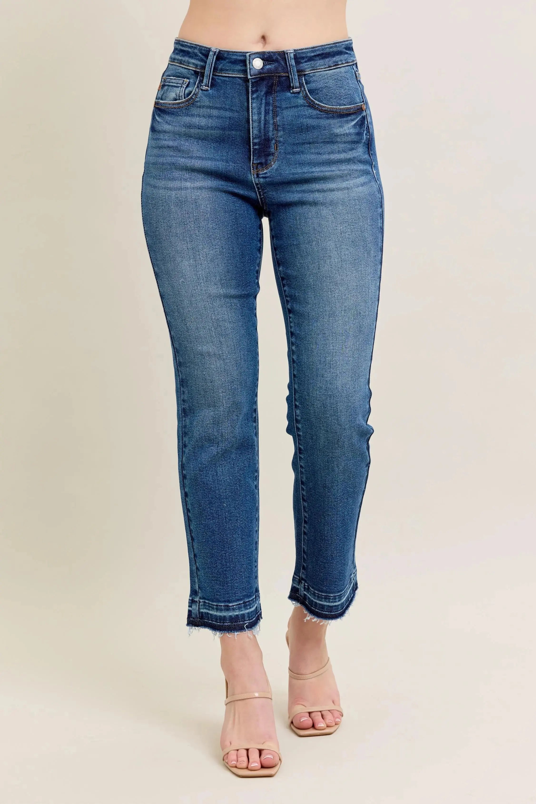 Full Size High Waist Vintage Wash Release Hem Kick Flare Judy Blue Jeans - Be Bliss Boutique