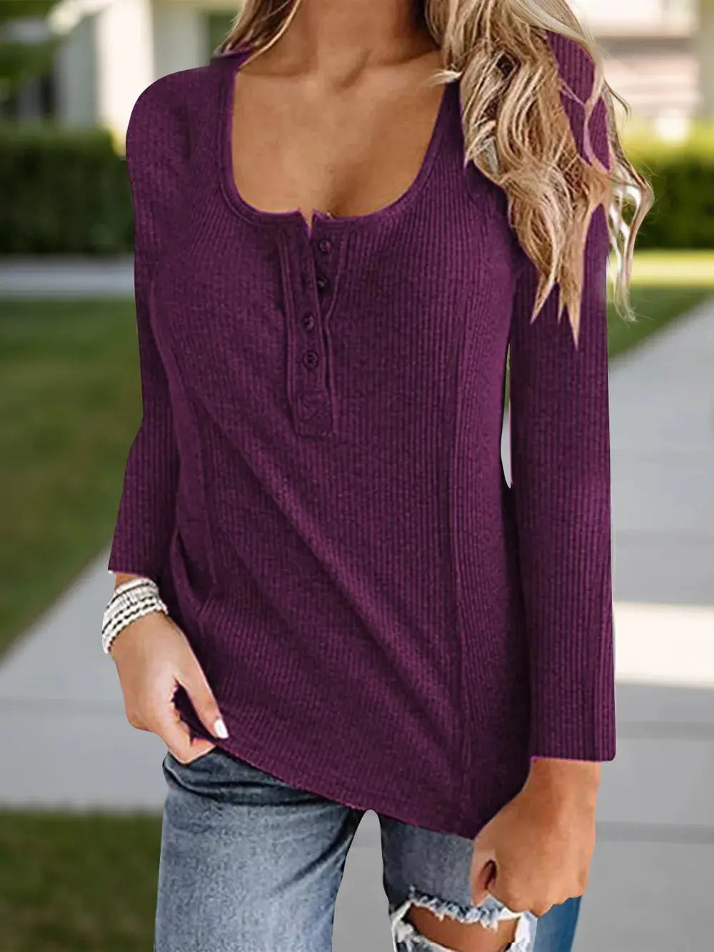 Full Size Scoop Neck Long Sleeve T Shirt - Be Bliss Boutique