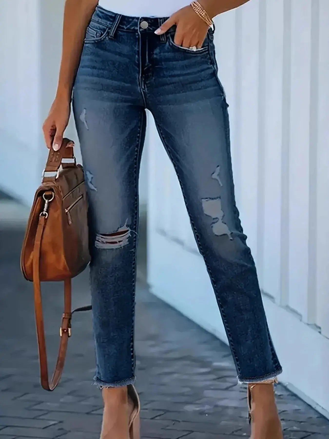 High-Waisted Distressed Skinny Jeans - Be Bliss Boutique