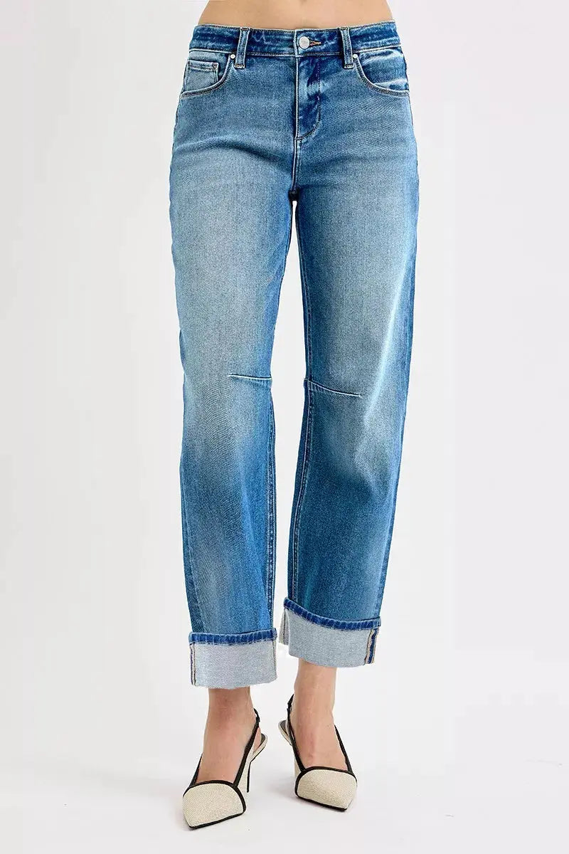 RISEN Jeans - Slouchy Crop Barrel Cuffed Jeans - Be Bliss Boutique