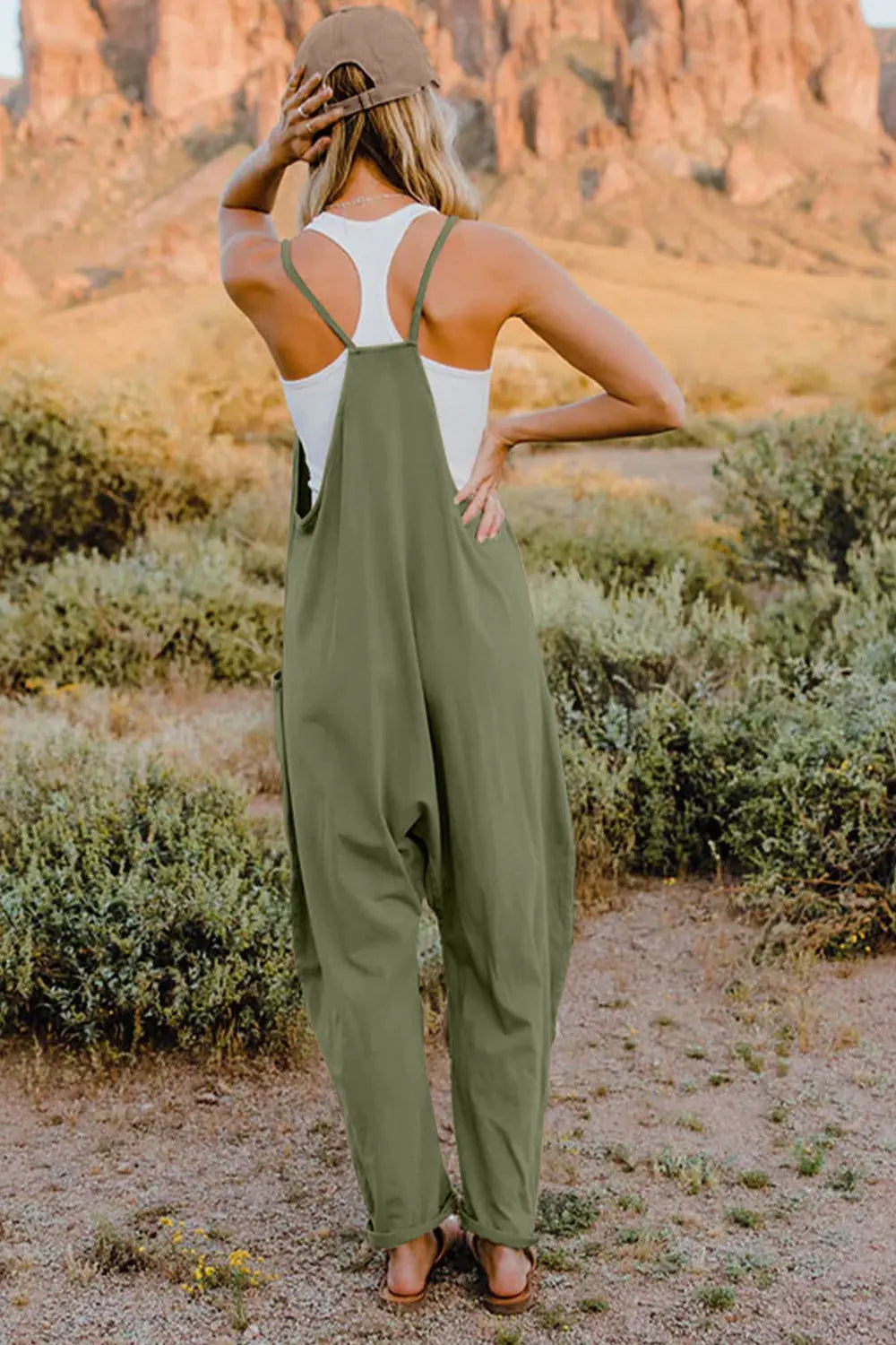 Double Take Full Size V-Neck Sleeveless Jumpsuit with Pockets - Be Bliss Boutique