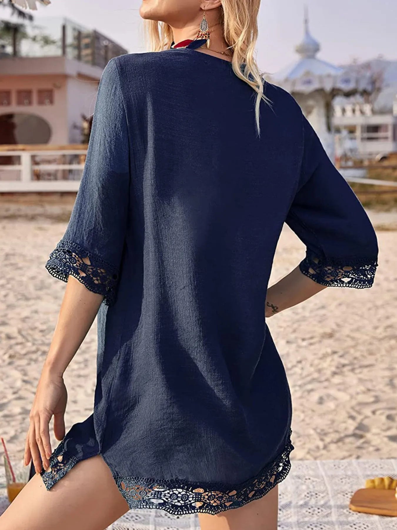 Lace Trim V Neck Cover Up - Be Bliss Boutique
