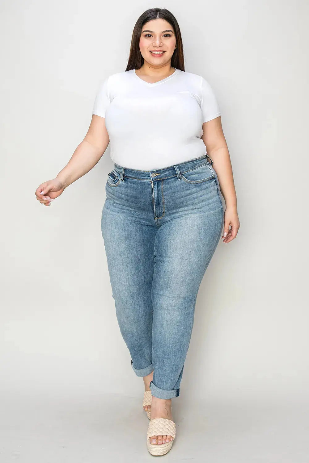 Full Size/Plus Size Cuffed Hem Slim Judy Blue Jeans - Be Bliss Boutique