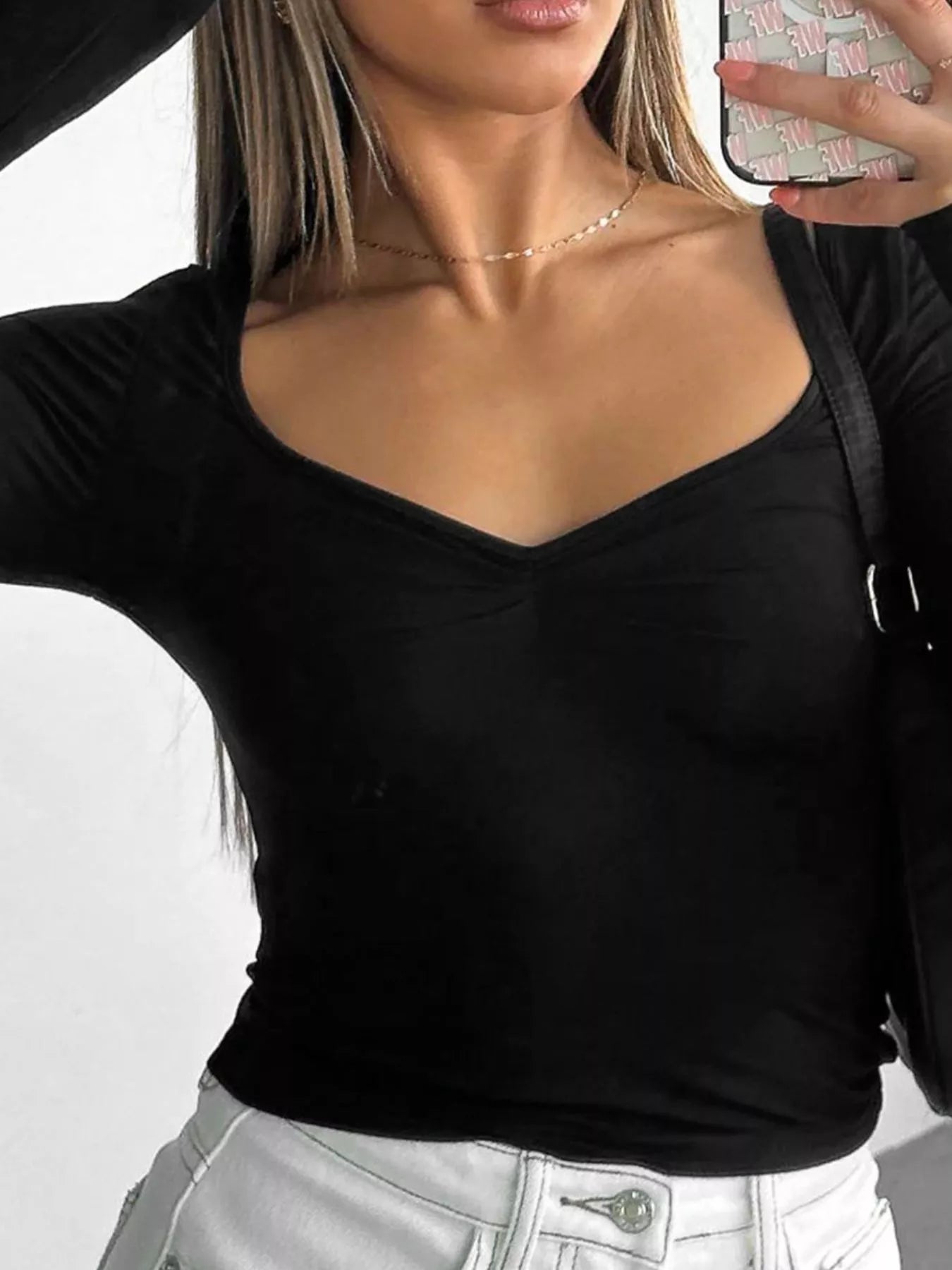 Long Sleeve Sweetheart Neck Crop T-Shirt - Be Bliss Boutique