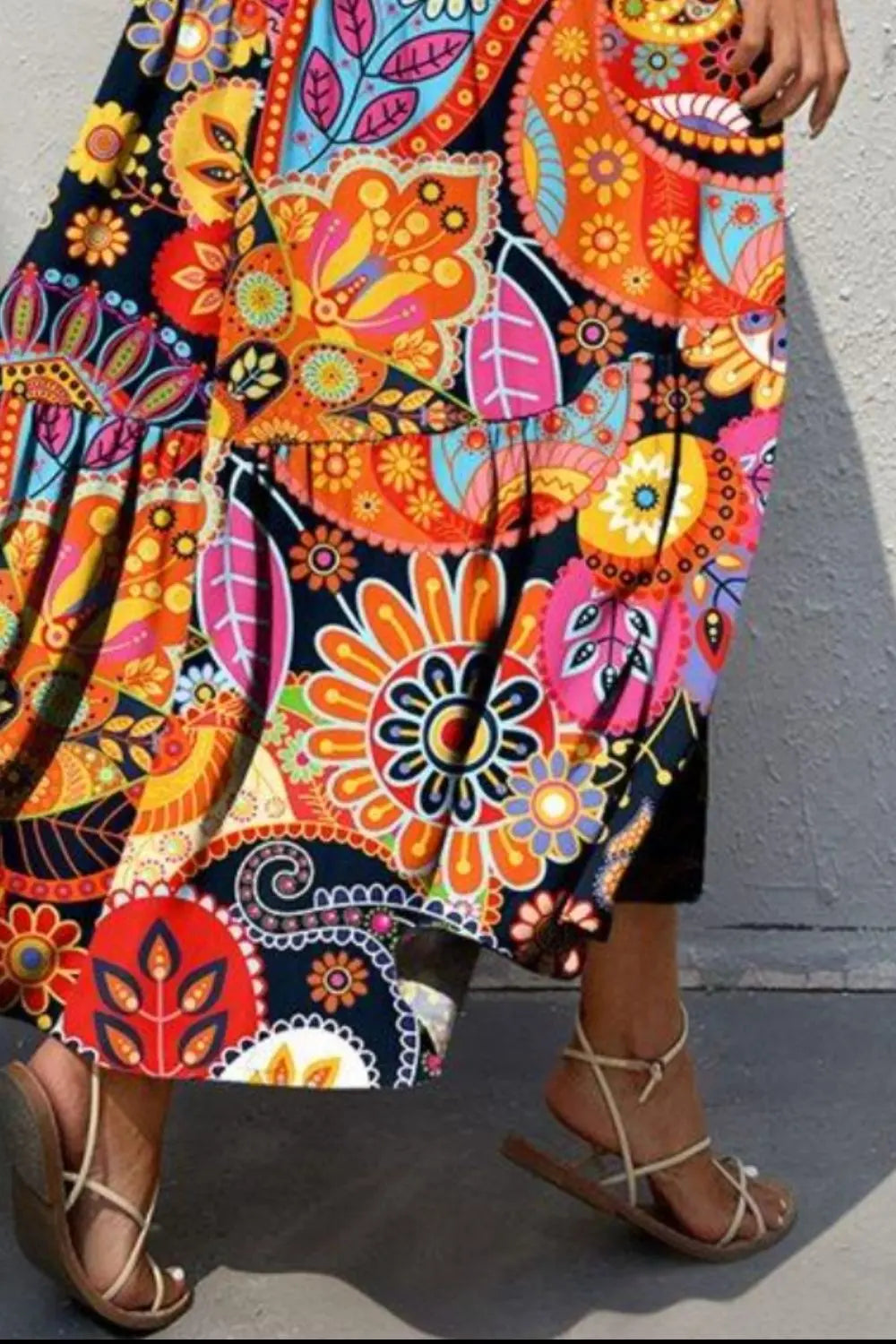 Tiered Printed V-Neck Sleeveless Dress - Be Bliss Boutique