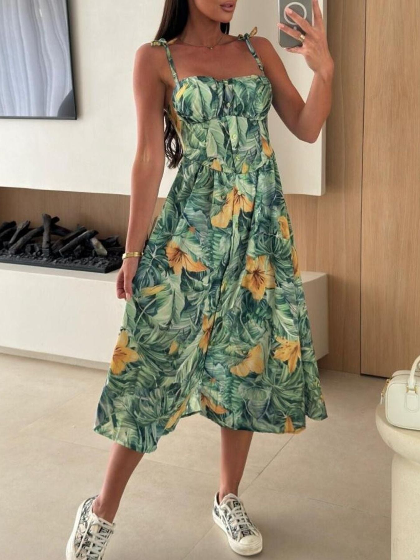 Striped Tie Shoulder Midi Dress - Be Bliss Boutique