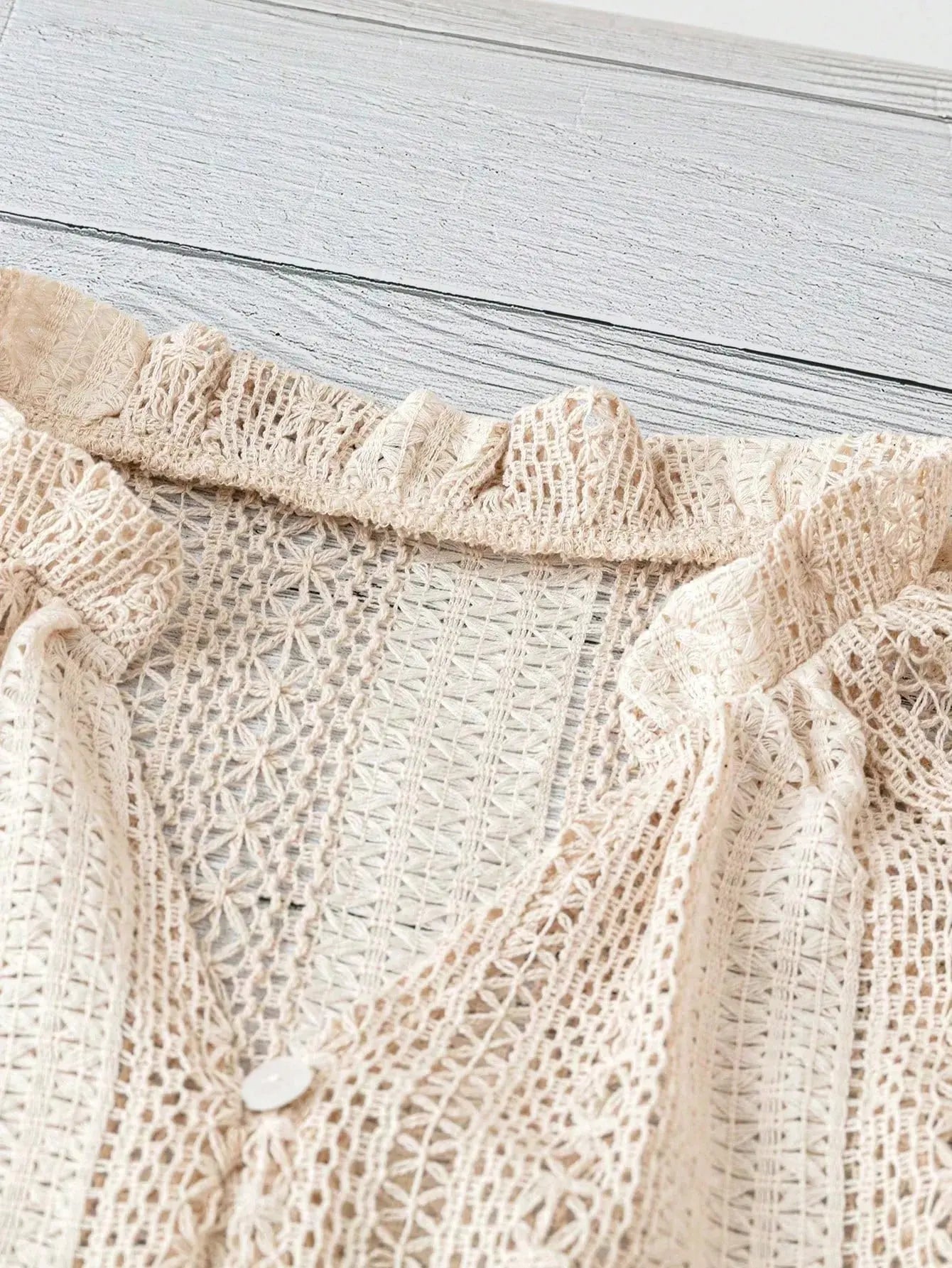 Crochet Notched Button Front Shirt - Be Bliss Boutique