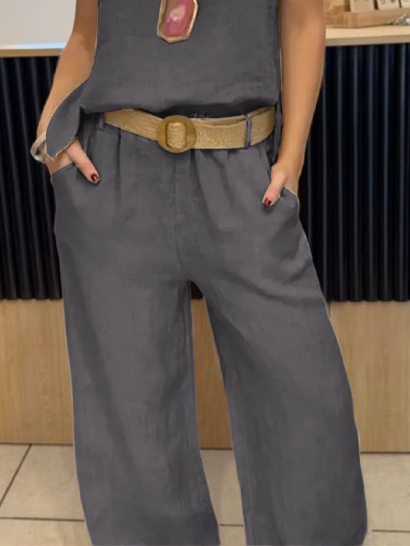 Full Size Round Neck Tank and Pants Set - Be Bliss Boutique