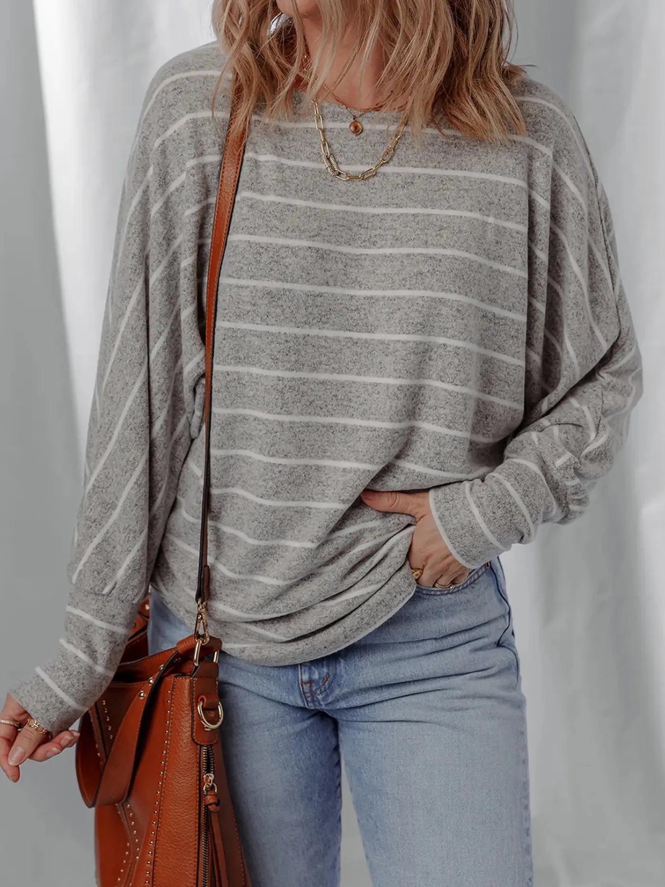 Striped Dolman Sleeve Drop Shoulder Top - Be Bliss Boutique