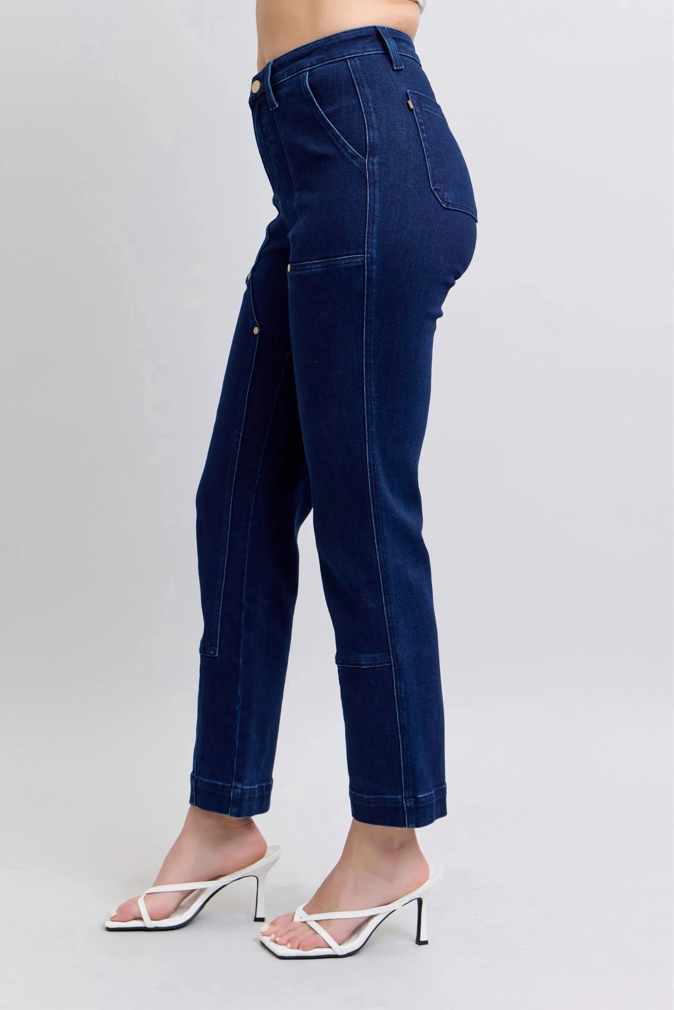 Full Size High Waist Workwear Patch Pocket Straight Leg Judy Blue Jeans - Be Bliss Boutique