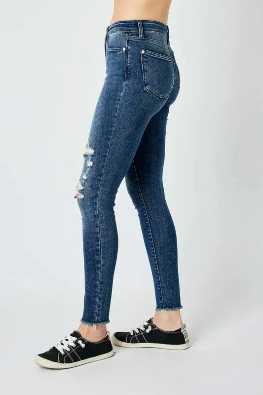 Full Size High Waist Distressed Skinny Leg Judy Blue Jeans - Be Bliss Boutique