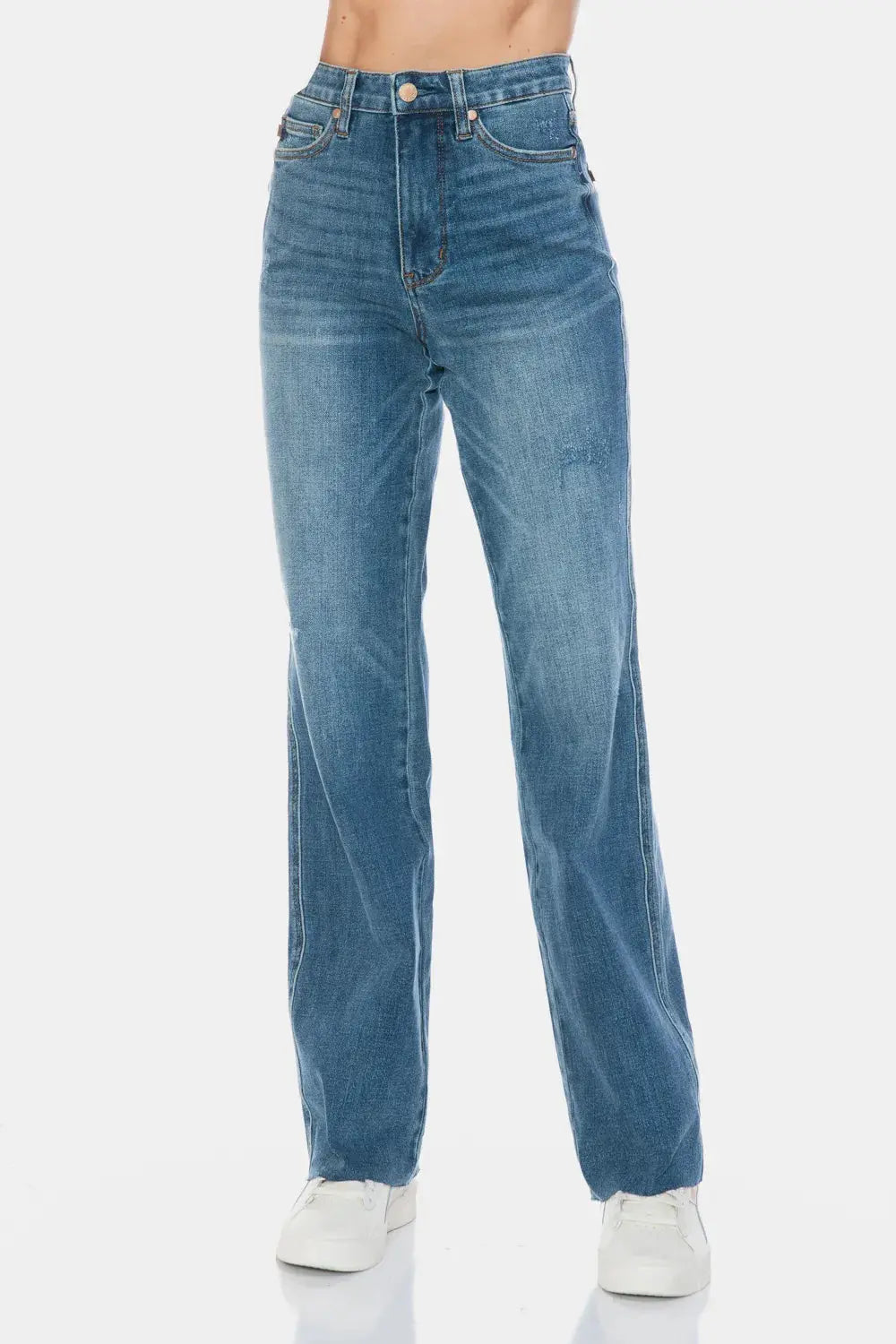 Full Size/Plus Size Tummy Control Cut Raw Hem Straight Judy Blue Jeans - Be Bliss Boutique