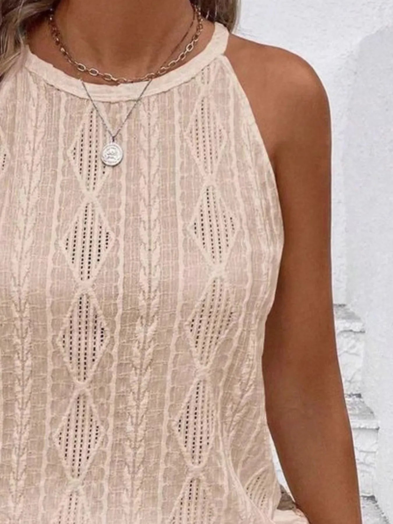 Round Neck Eyelet Textured Tank Top - Be Bliss Boutique