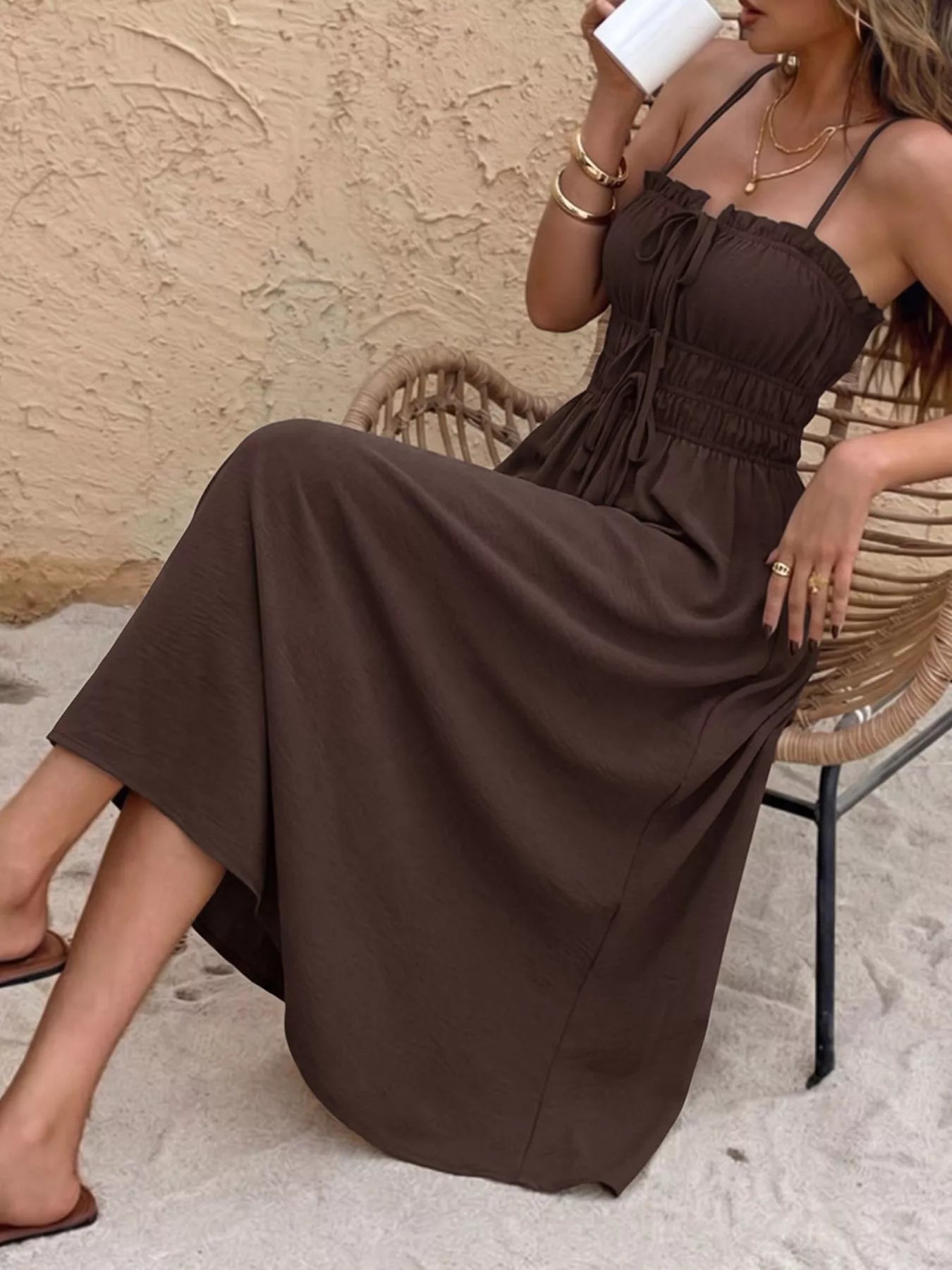 Tie-Front Brown A Line Dress - Be Bliss Boutique