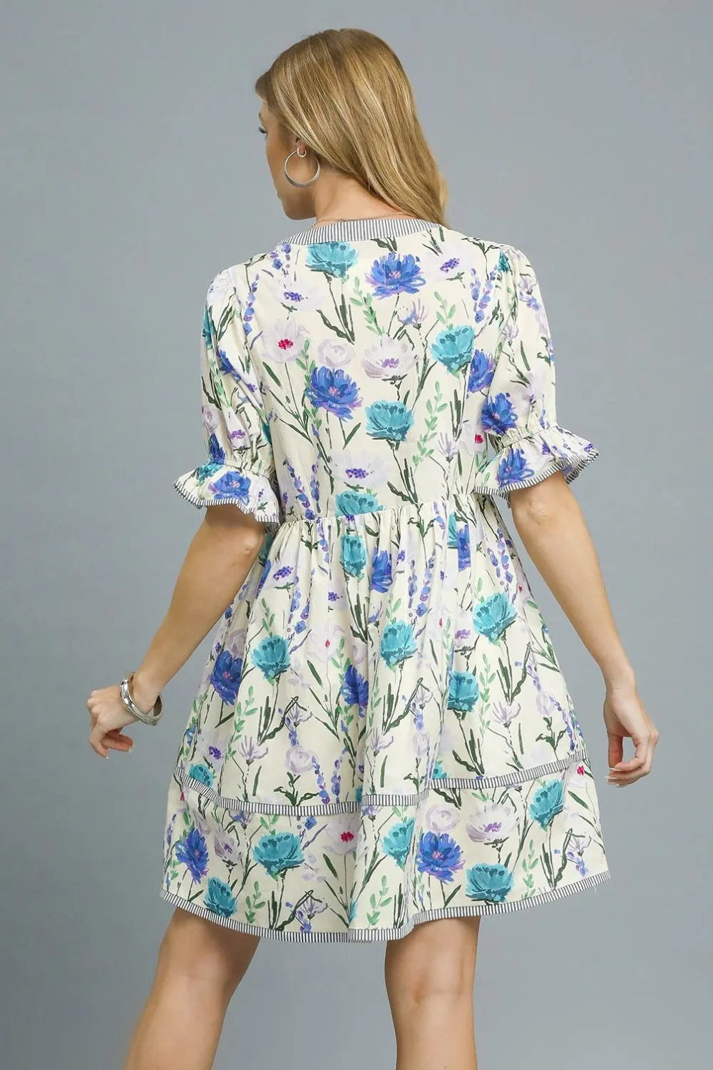 Umgee Floral Striped Hem BabyDoll Mini Dress - Be Bliss Boutique