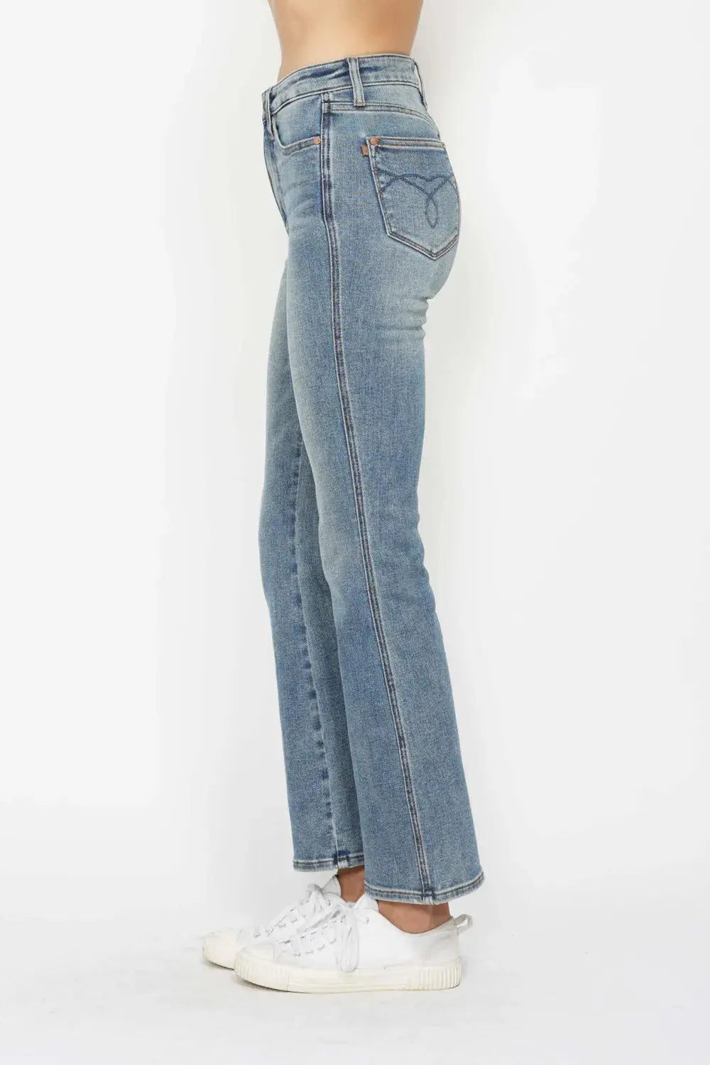 Judy Blue Jeans - Full Size Tummy Control Bootcut Jeans w/ Back Embroidered Pockets - Be Bliss Boutique