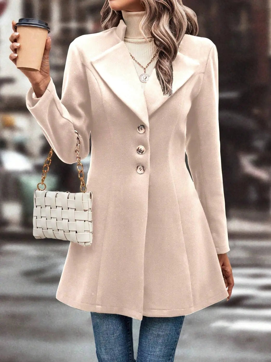 Collared Neck Long Sleeve Womens Longline Coat - Be Bliss Boutique