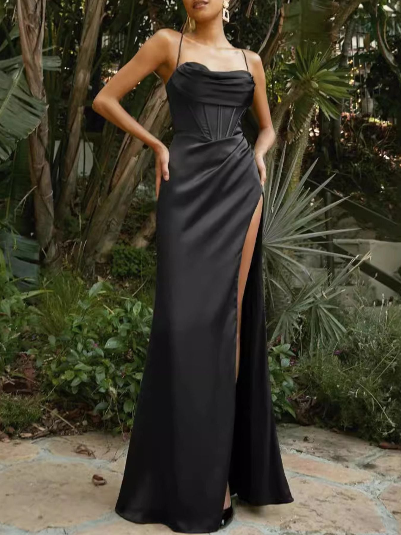 Satin High-Slit Cami Maxi Dress - Be Bliss Boutique