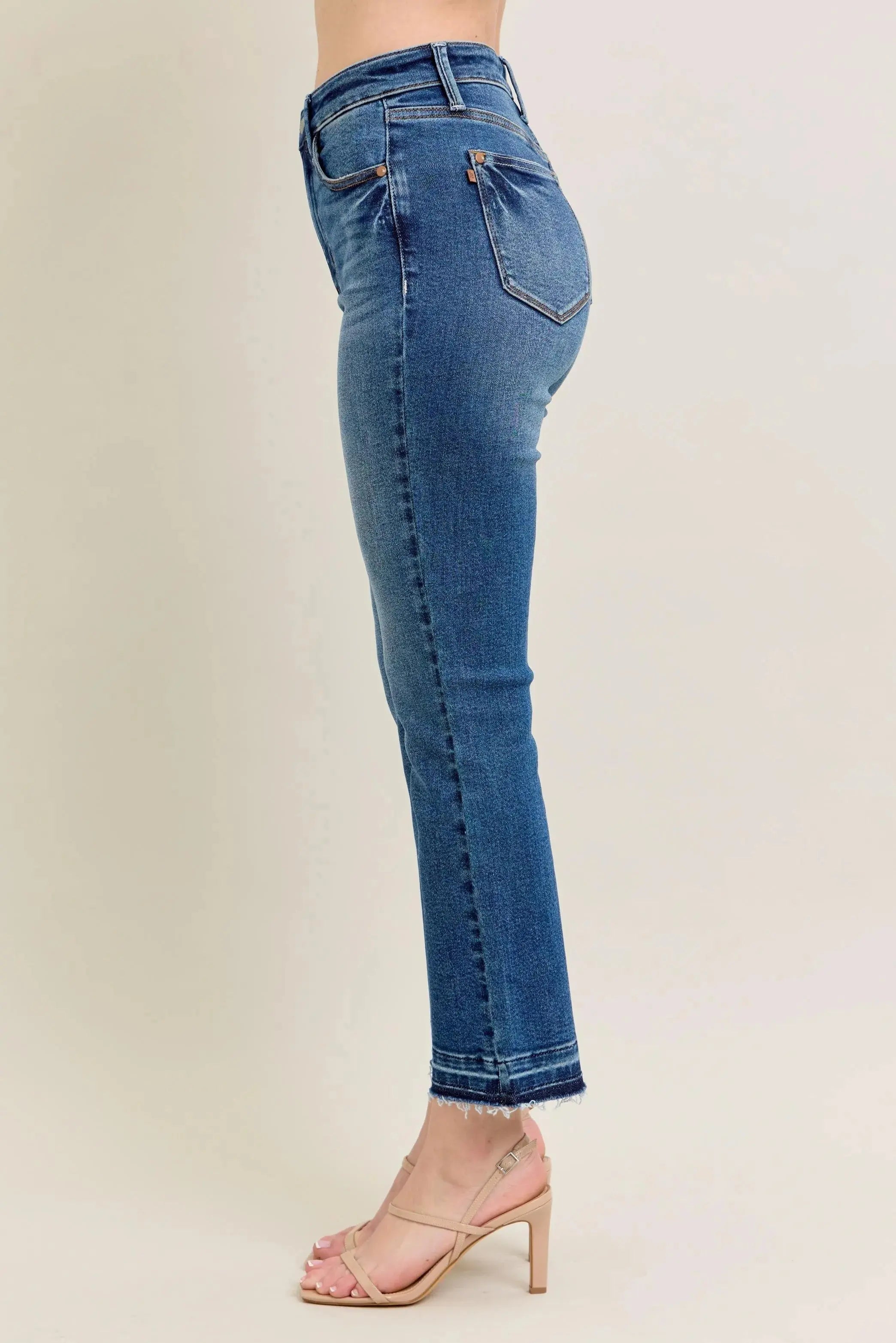 Full Size High Waist Vintage Wash Release Hem Kick Flare Judy Blue Jeans - Be Bliss Boutique