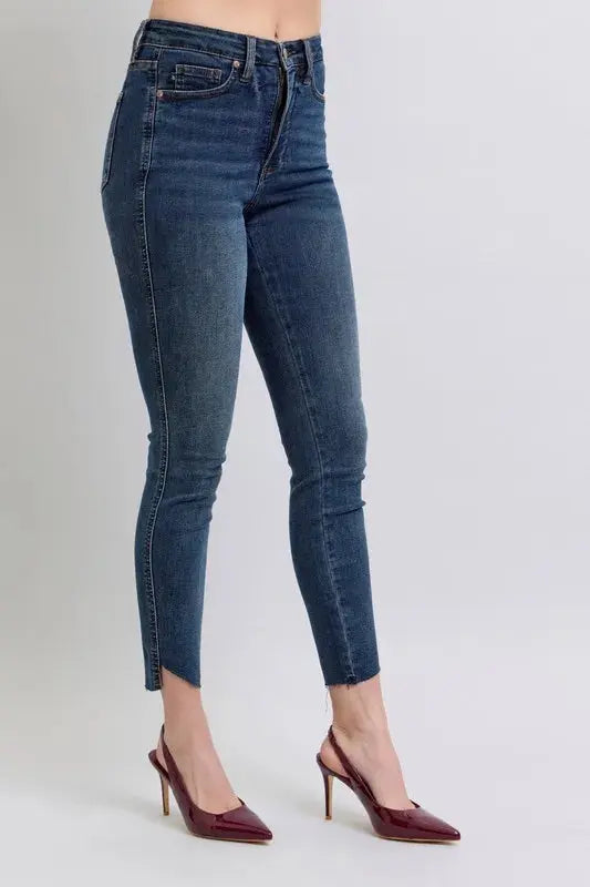 Full Size High Waist Tummy Control Step Hem Skinny Judy Blue Jeans - Be Bliss Boutique