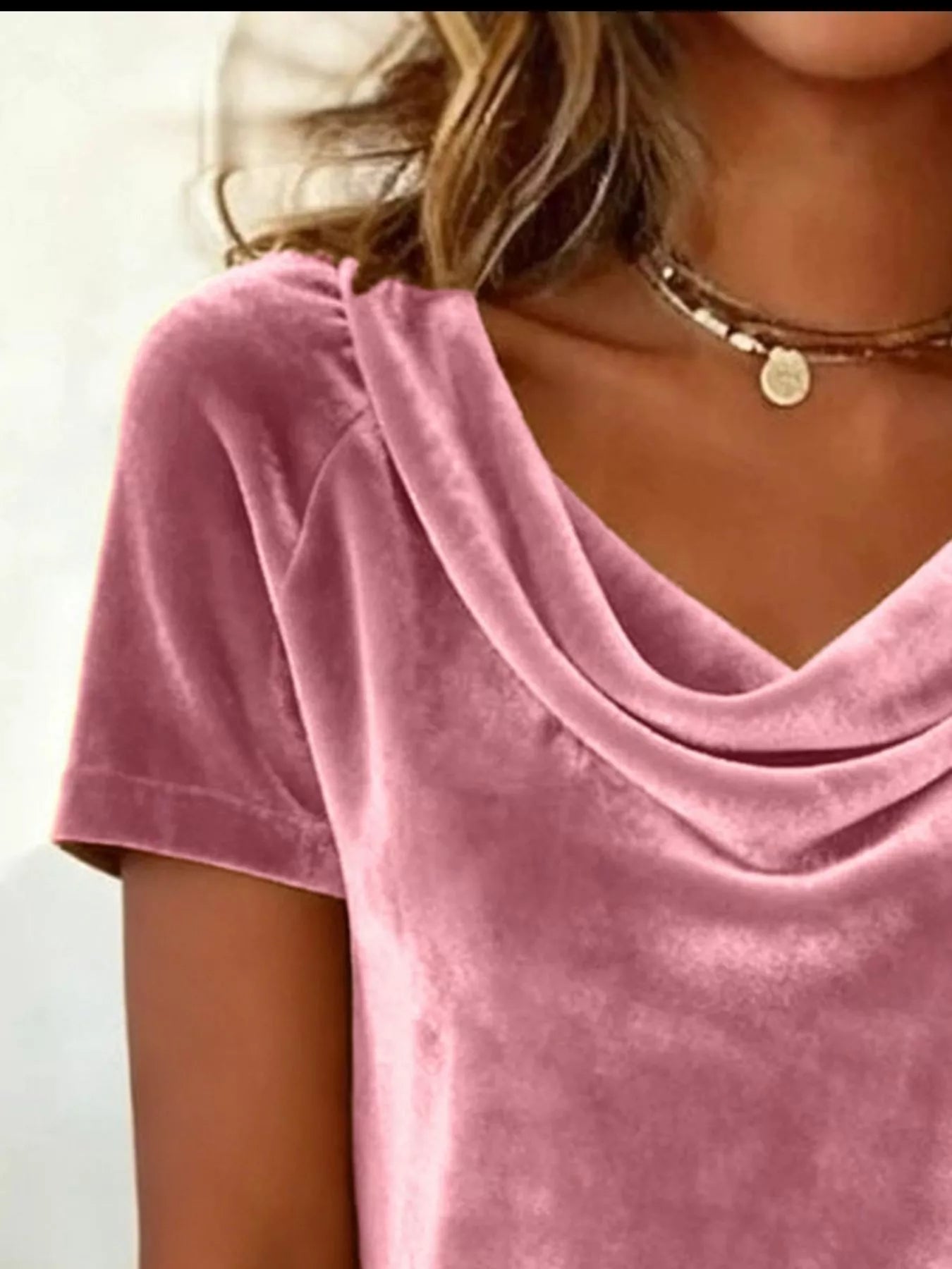 Velvet Cowl Neck Short Sleeve Top - Be Bliss Boutique