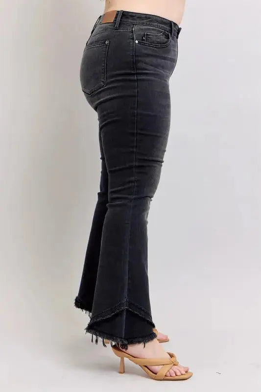 Judy Blue Full Size/Plus Size High Waist Flare w/ Mock Fray Tulip Hem - Be Bliss Boutique