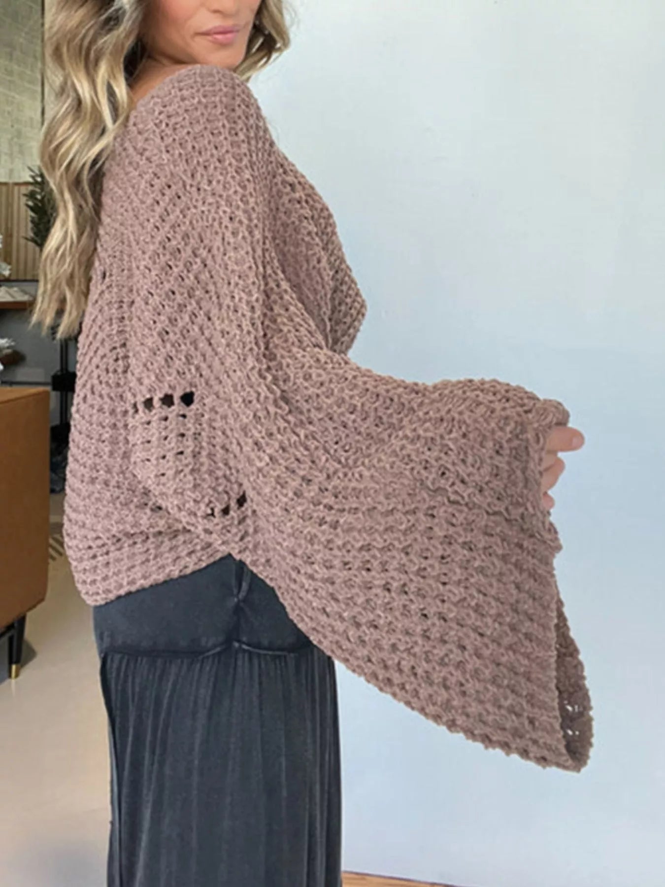 Openwork Batwing Sleeve Sweater - Be Bliss Boutique