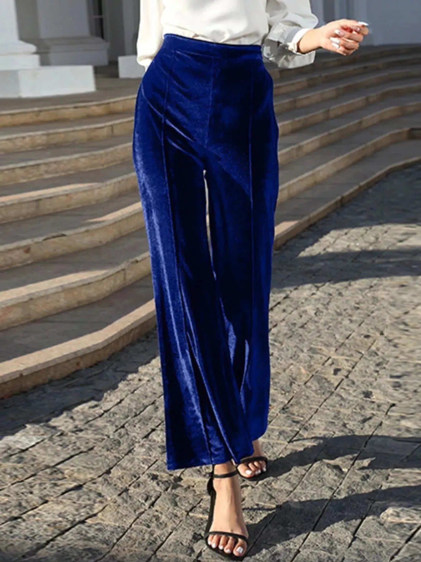 High-Waisted Wide Leg Velvet Pants - Be Bliss Boutique