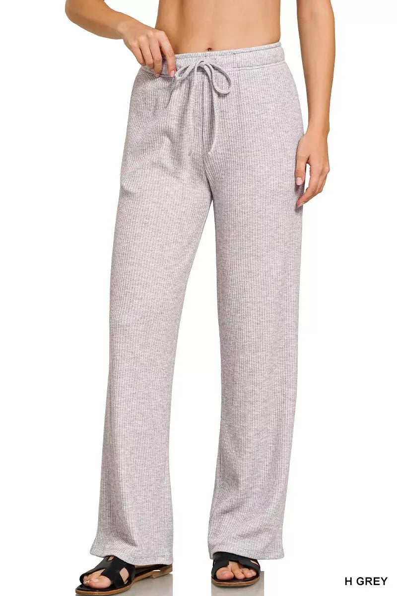 Zenana Ribbed Drawstring Wide Leg Lounge Pants - Be Bliss Boutique