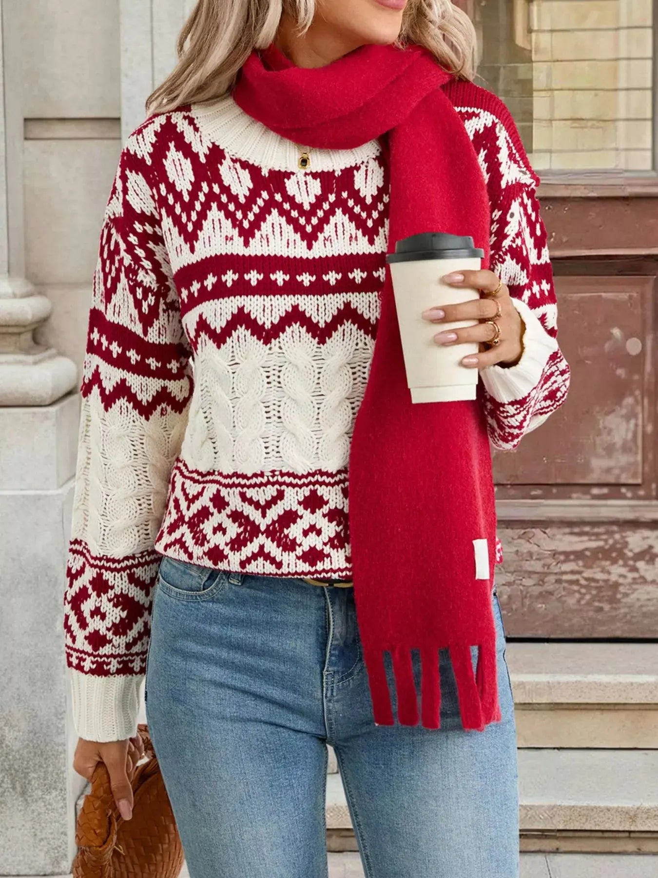 Long Sleeve Cable Knit Christmas Sweater - Be Bliss Boutique