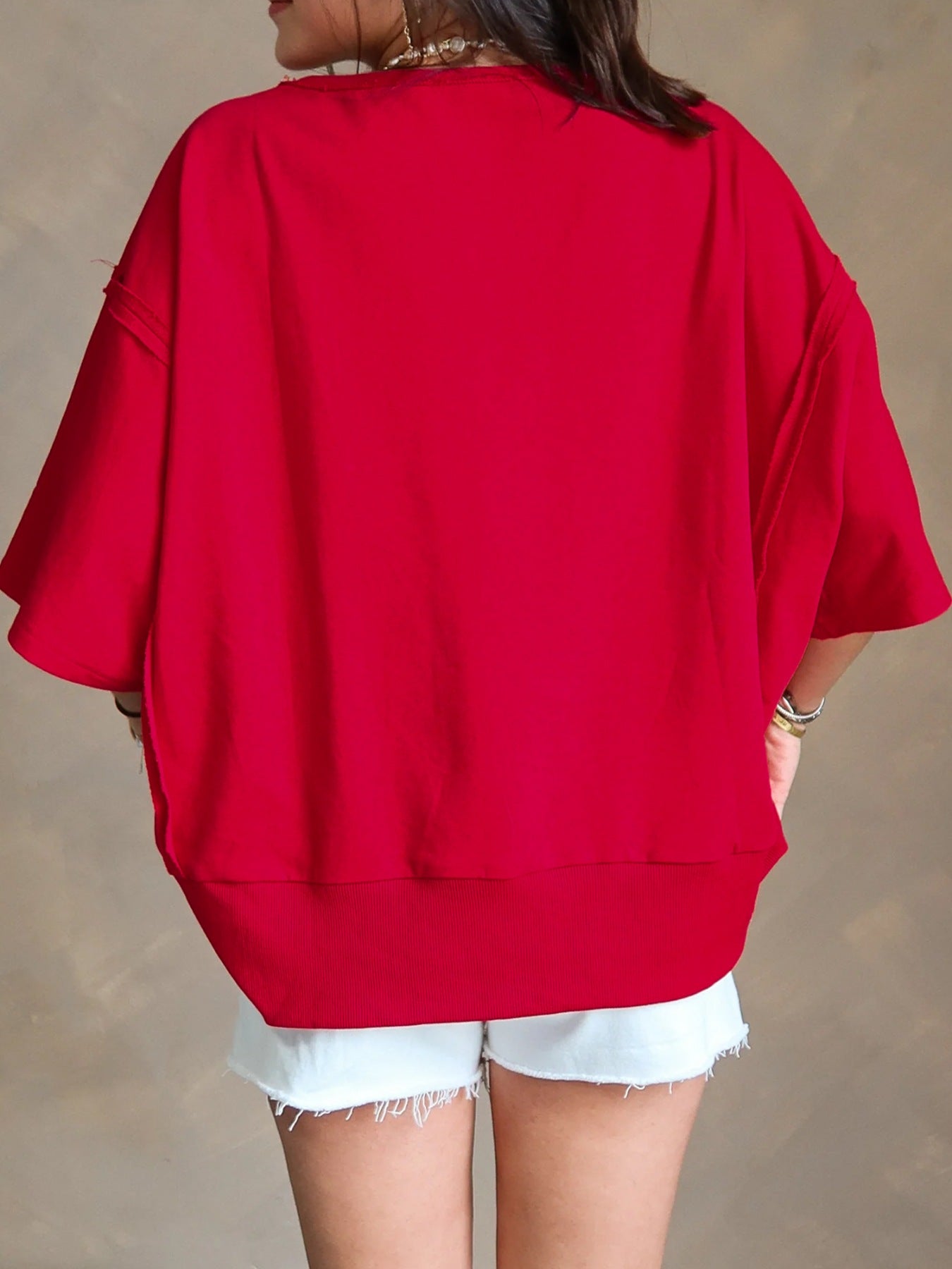 GEORGIA Raw Seam Oversized Drop Shoulder T Shirt - Be Bliss Boutique