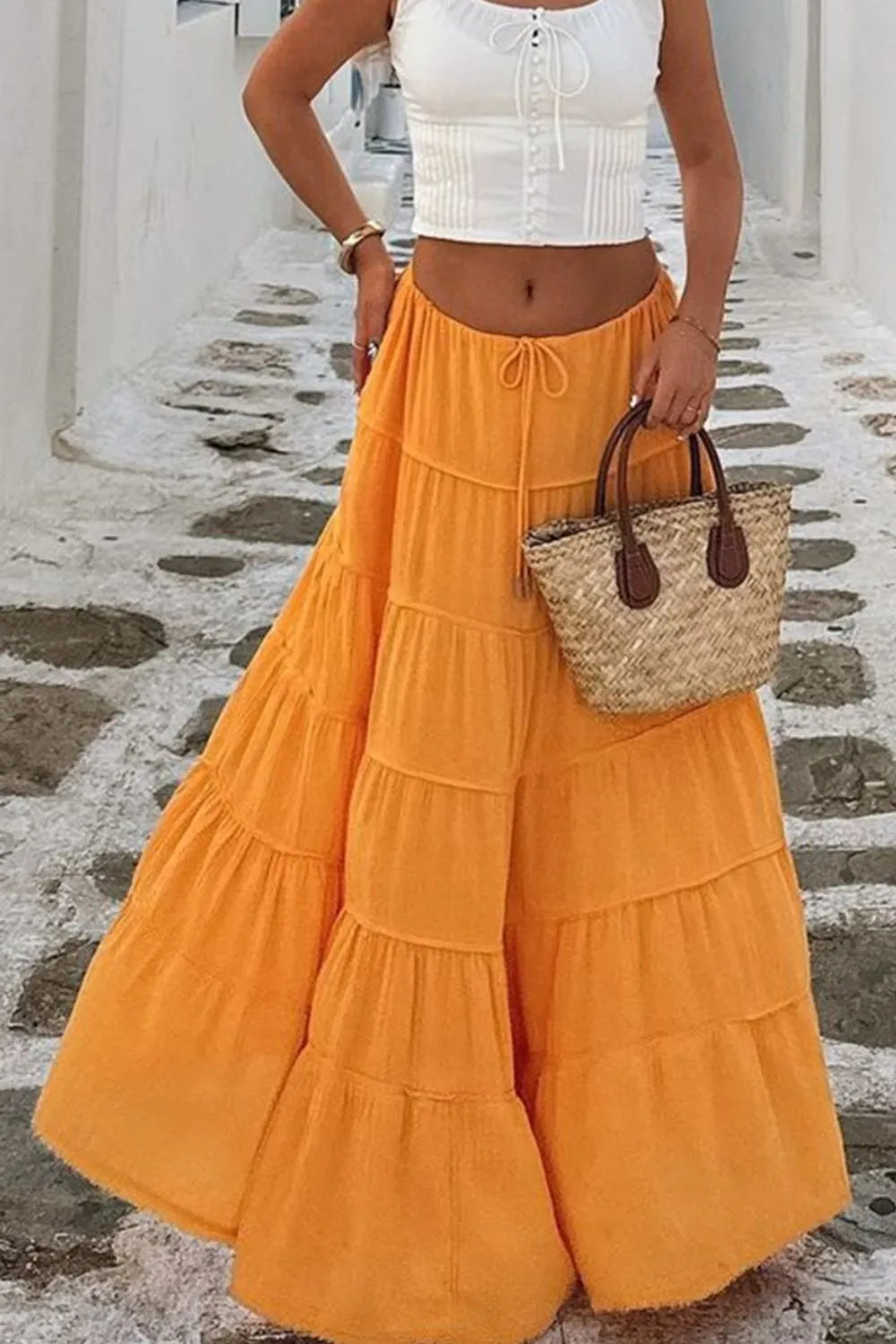 Boho Tiered Maxi Skirt with Drawstring Waist - Be Bliss Boutique