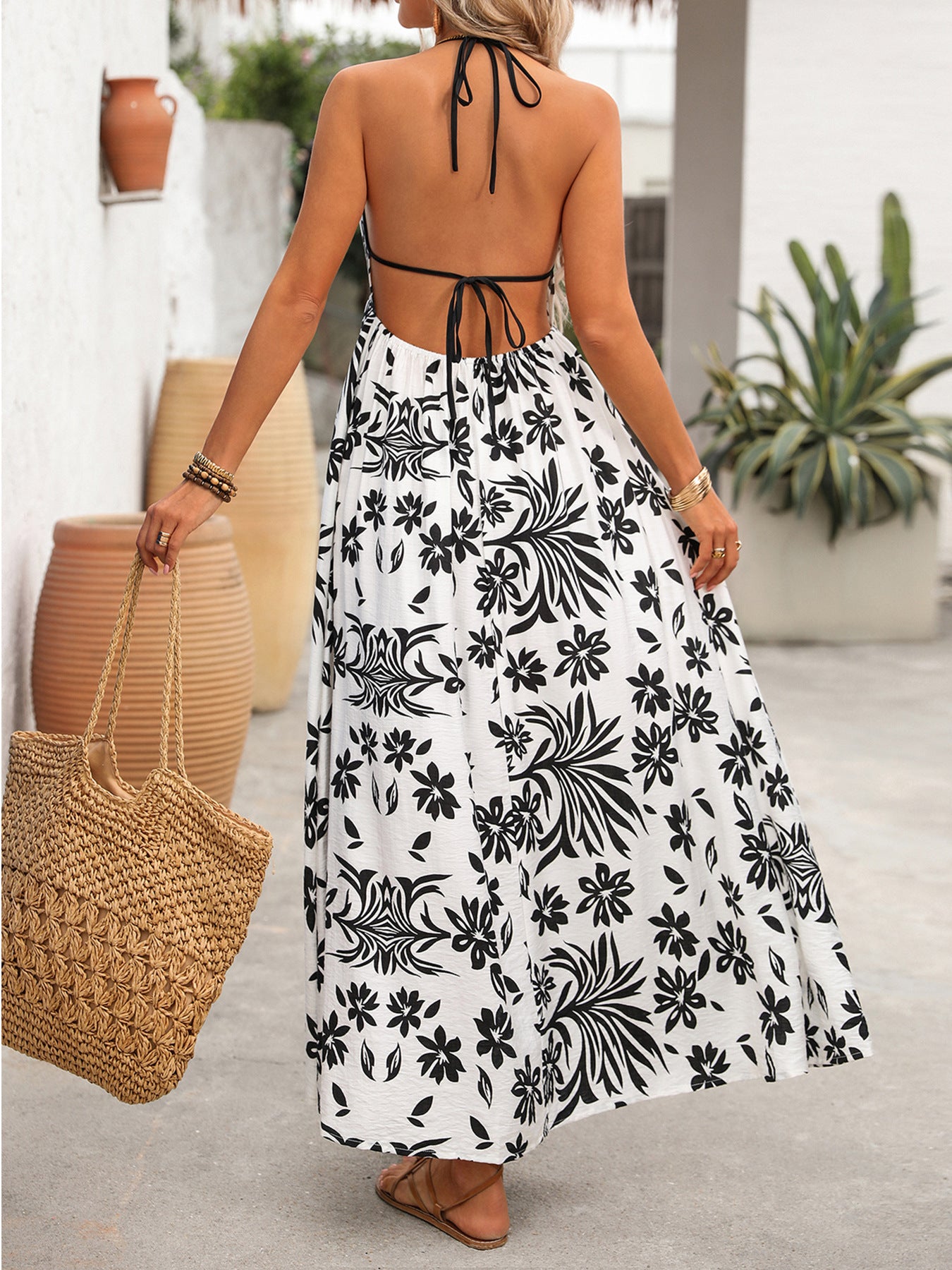 Printed Halter Neck Maxi Dress - Be Bliss Boutique