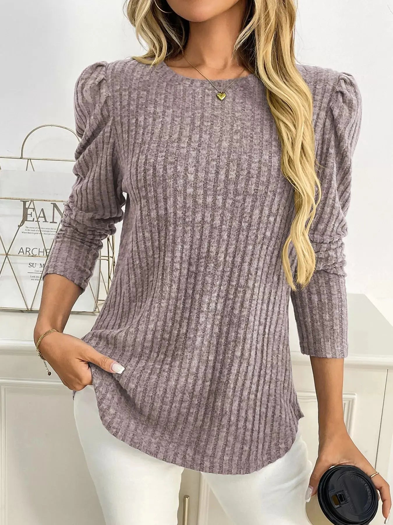 Round Neck Puff Sleeve T Shirt - Be Bliss Boutique