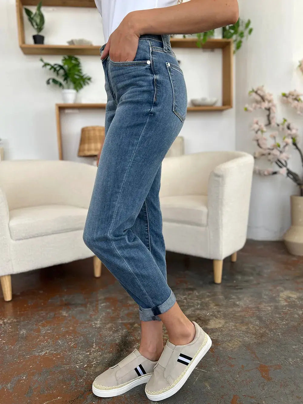 Full Size/Plus Size Cuffed Hem Slim Judy Blue Jeans - Be Bliss Boutique