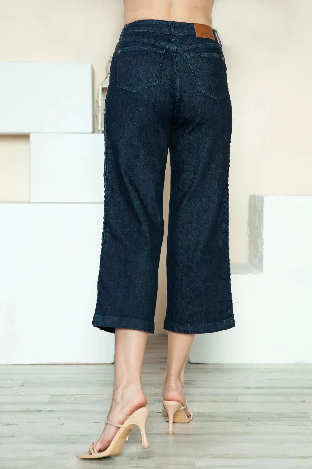 Judy Blue Full Size/Plus Size Side Seam Braid Detail Crop Wide Leg Jeans - Be Bliss Boutique