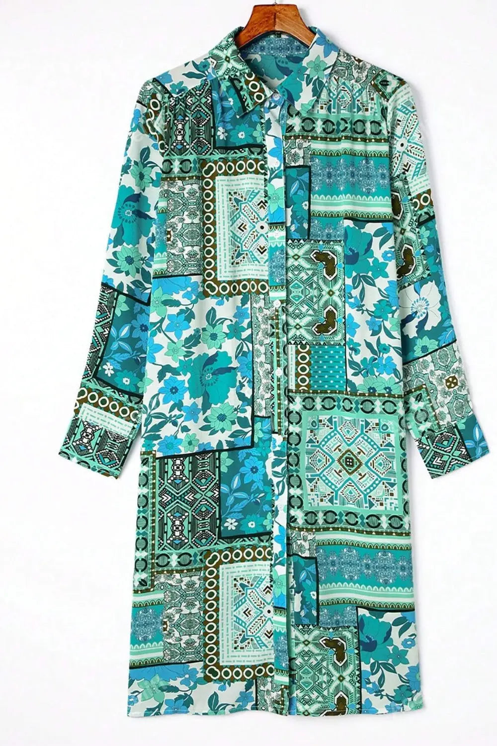 Printed Button Up Long Sleeve Cardigan - Be Bliss Boutique