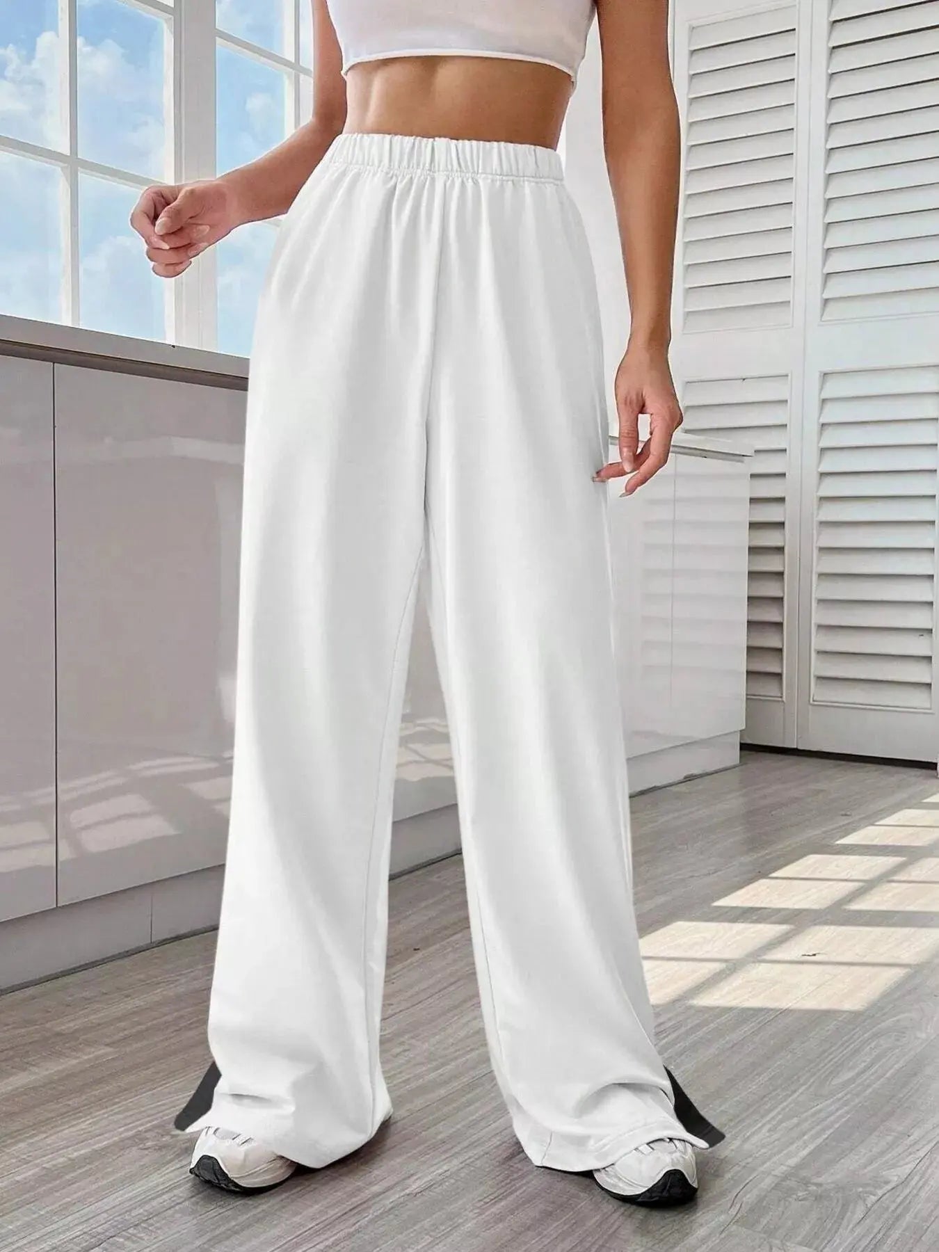 Two-Tone Side Snap Womens Wide Leg Pants - Be Bliss Boutique