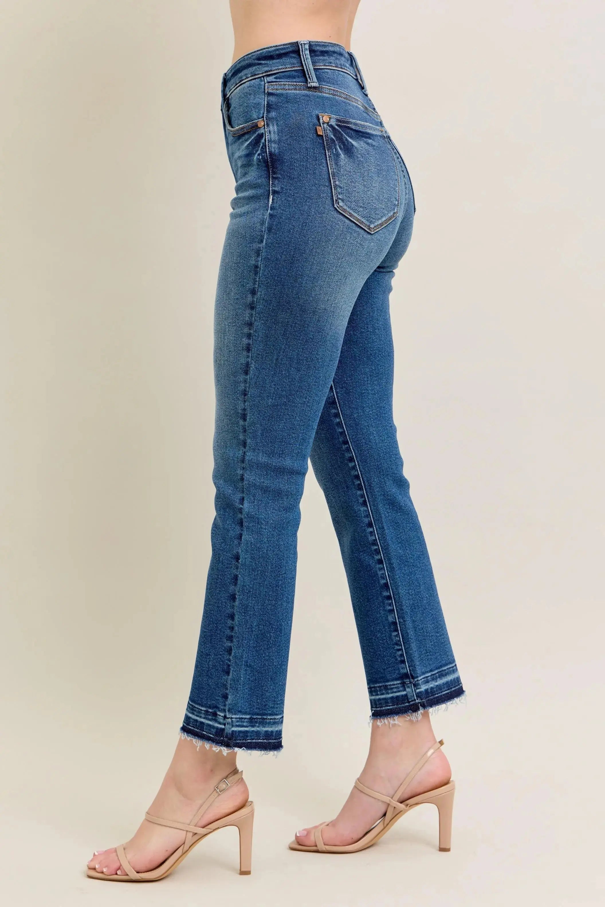 Full Size High Waist Vintage Wash Release Hem Kick Flare Judy Blue Jeans - Be Bliss Boutique