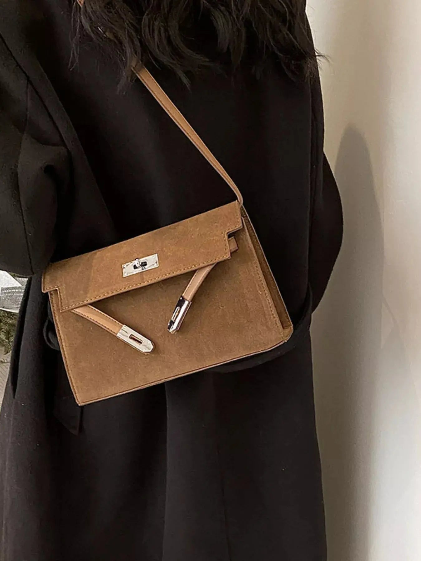 Solid Color Buckle Shoulder Bag - Be Bliss Boutique