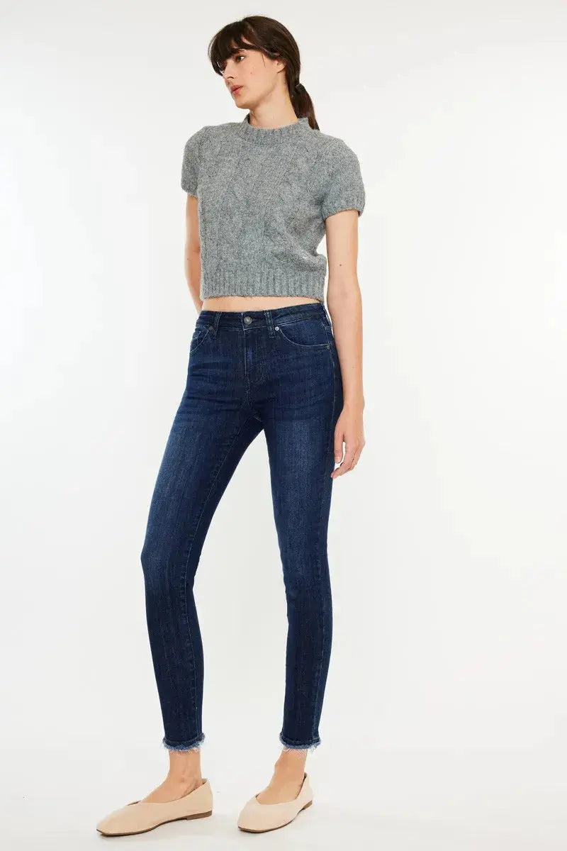 Kancan High-Rise Slim Fit Cropped Raw Hem Jeans - Be Bliss Boutique