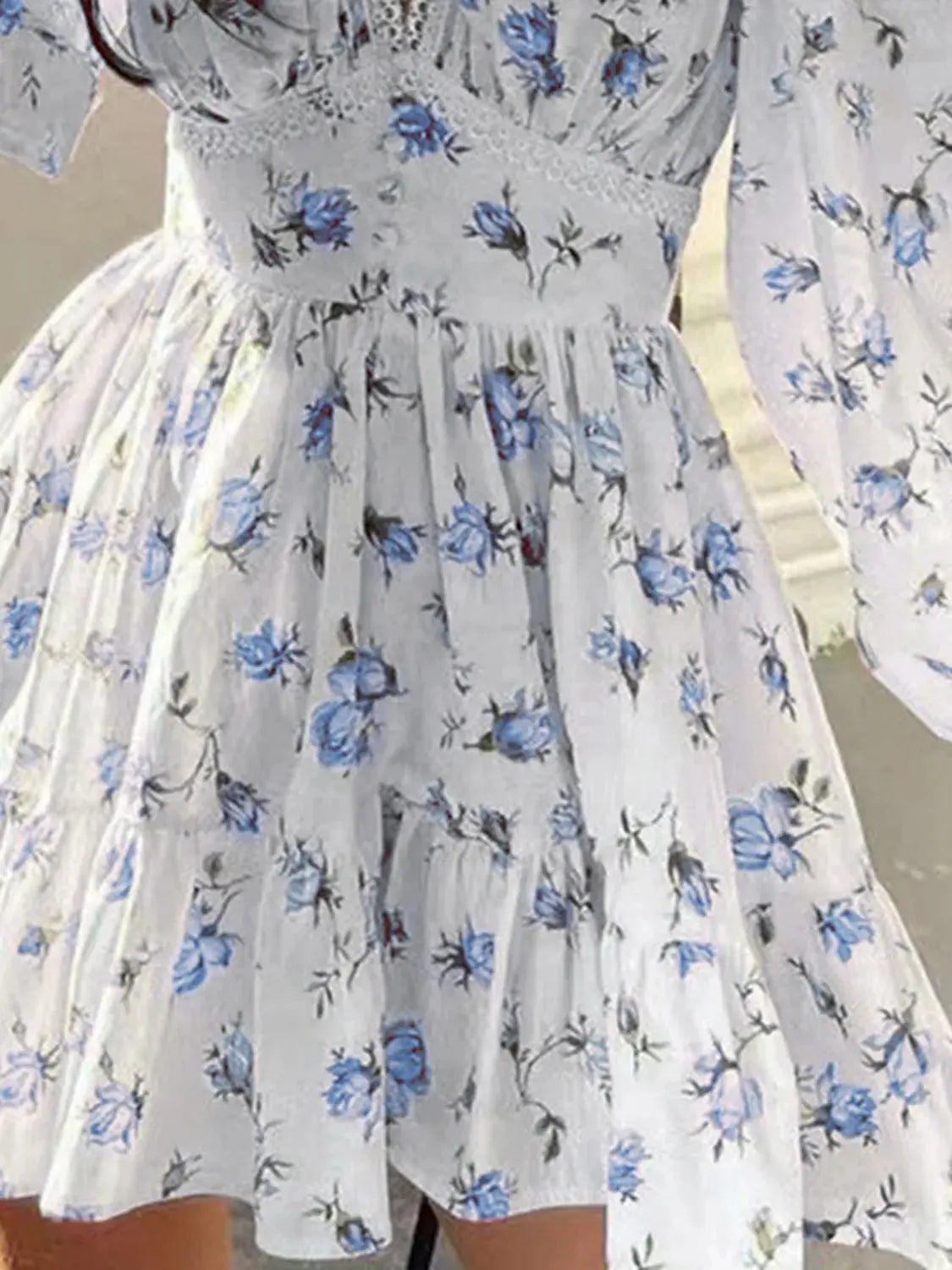 Lace Detail V Neck Balloon Sleeve Dress - Be Bliss Boutique