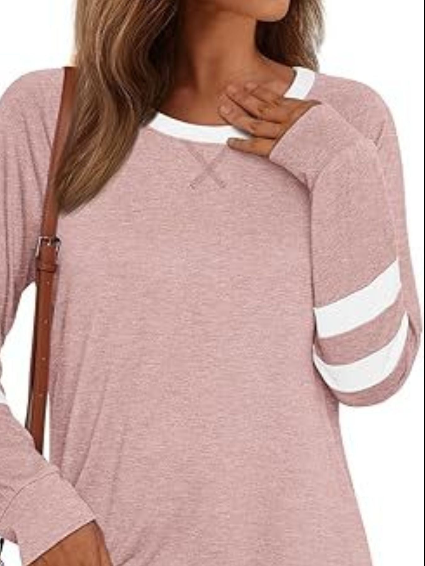 Casual Striped Sleeve Round Neck Long Sleeve T Shirt - Be Bliss Boutique