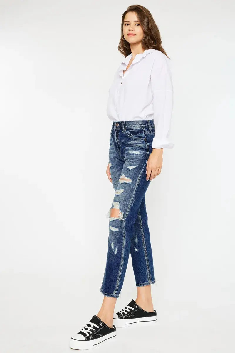 High Rise Distressed Kancan Mom Jeans - Be Bliss Boutique